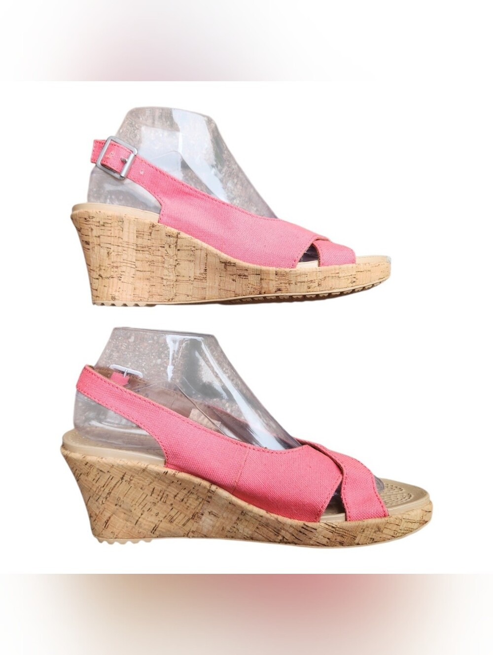 Crocs A Leigh Linen Espadrille Wedge Pink Slingback Sandal Shoes Women's Size 8